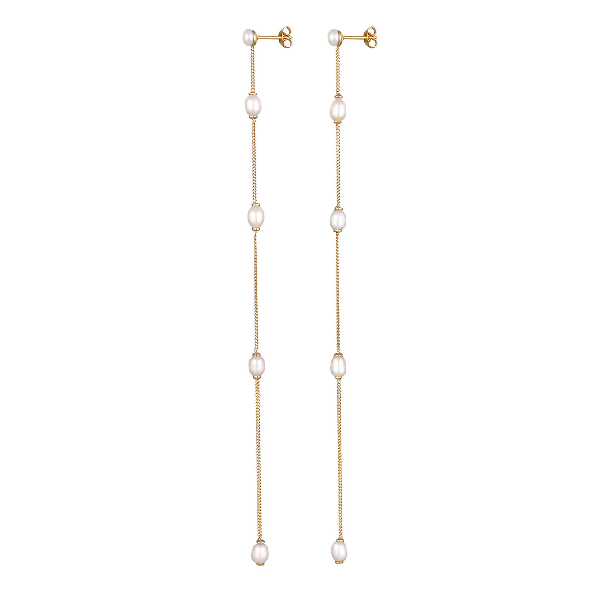 Gold - Elli PREMIUM | Ohrstecker Chain | Süßwasserzuchtperlen | 925 Sterling Silber vergoldet