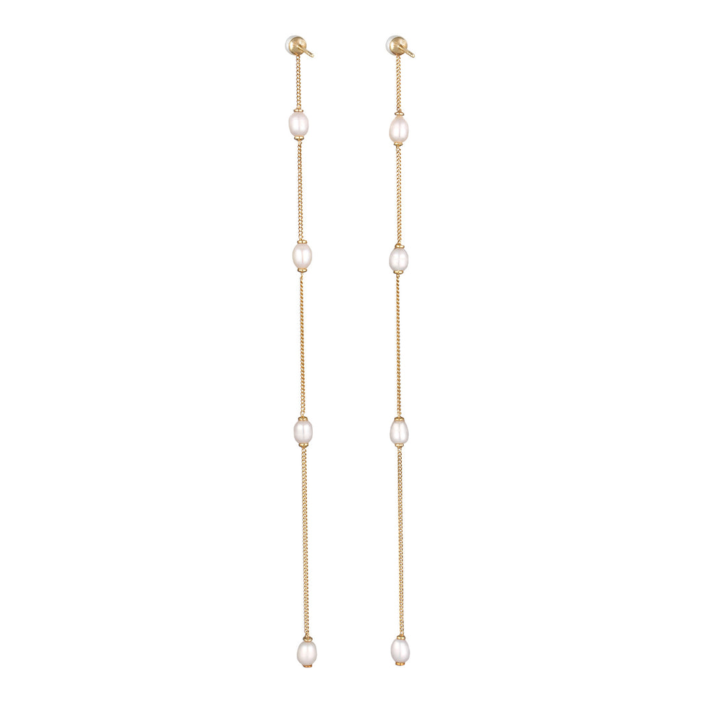 Gold - Elli PREMIUM | Ohrstecker Chain | Süßwasserzuchtperlen | 925 Sterling Silber vergoldet