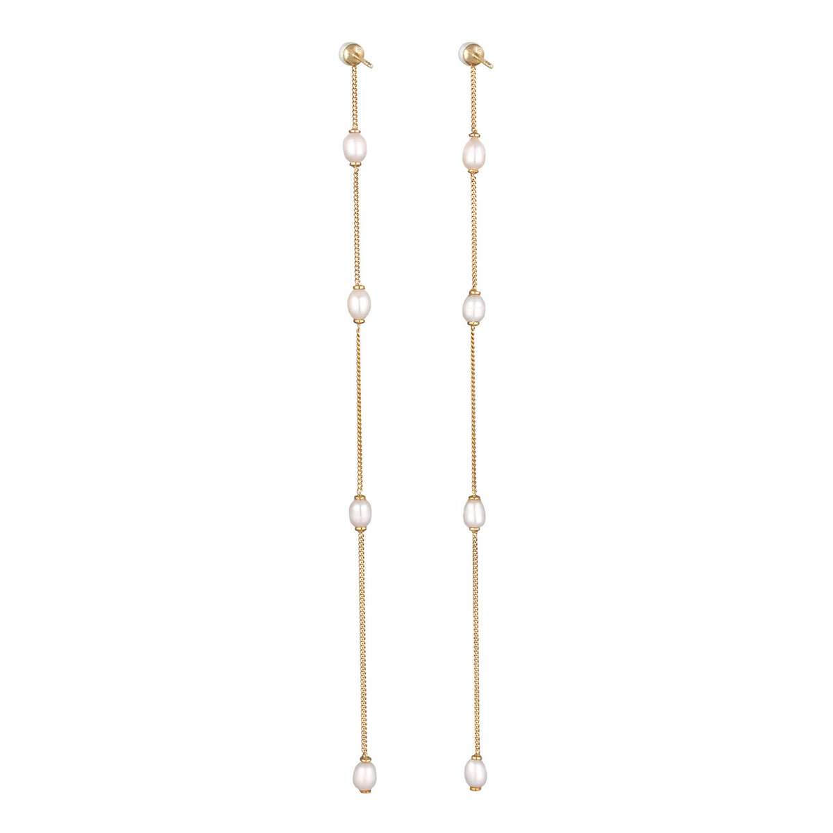 Gold - Elli PREMIUM | Ohrstecker Chain | Süßwasserzuchtperlen | 925 Sterling Silber vergoldet