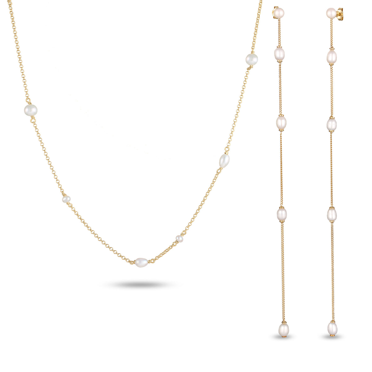 Rice Pearl Earrings &amp; Necklace Jewelry Set