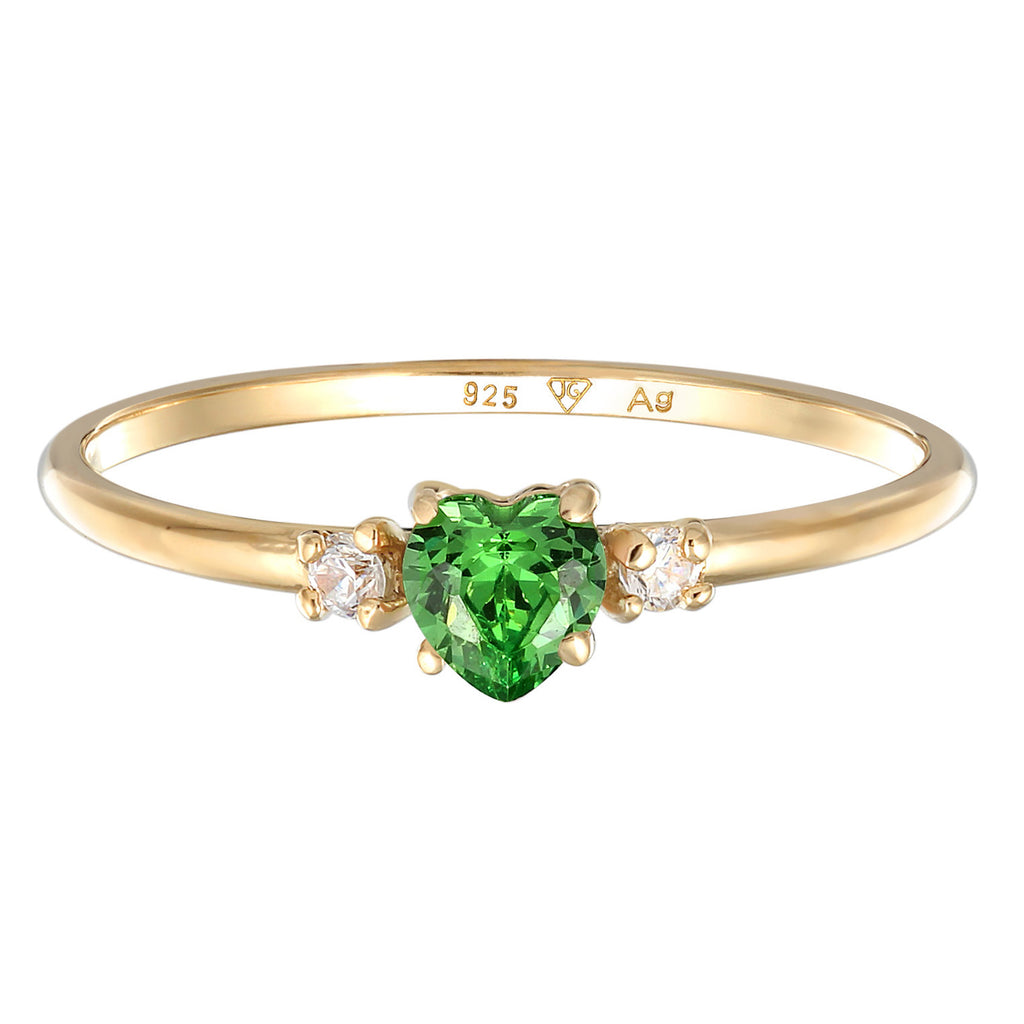 Grün - Elli | Ring Herz | Zirkonia (Grün) | 925 Sterling Silber vergoldet