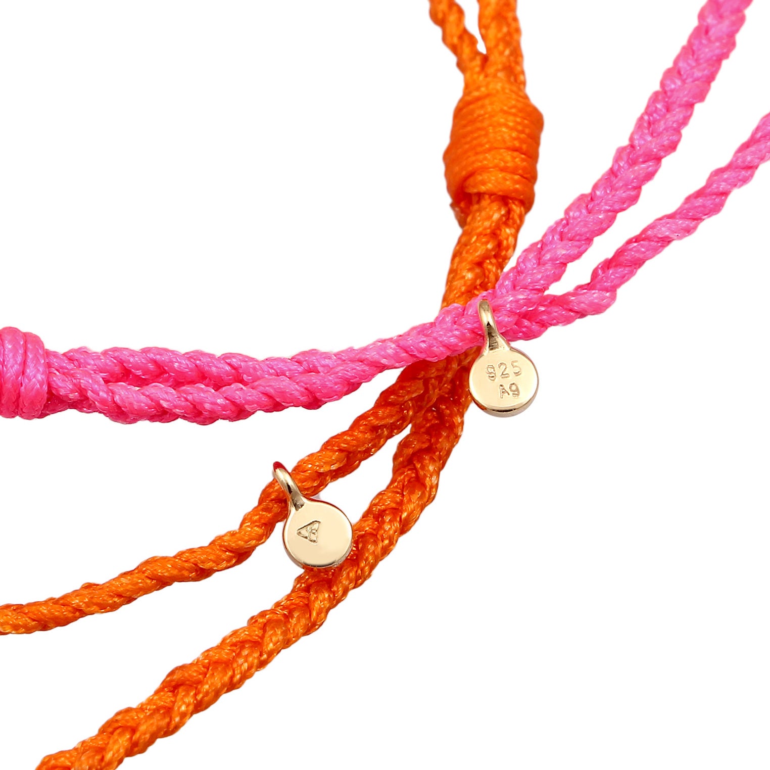 Bunt - Elli | Armbandset Kugel | Nylon (Pink)| 925 Sterling Silber vergoldet