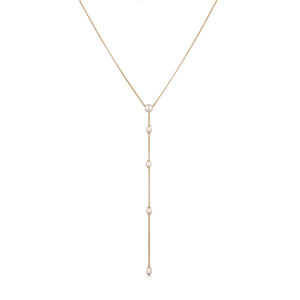 Gold - Elli PREMIUM | Y-Halskette | Süßwasserzuchtperlen | 925 Sterling Silber vergoldet