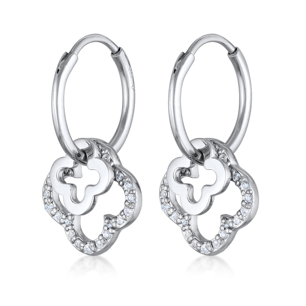 Hoop earrings cloverleaf | zirconia (white)