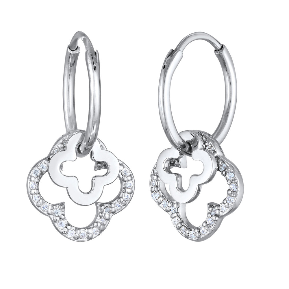 Hoop earrings cloverleaf | zirconia (white)
