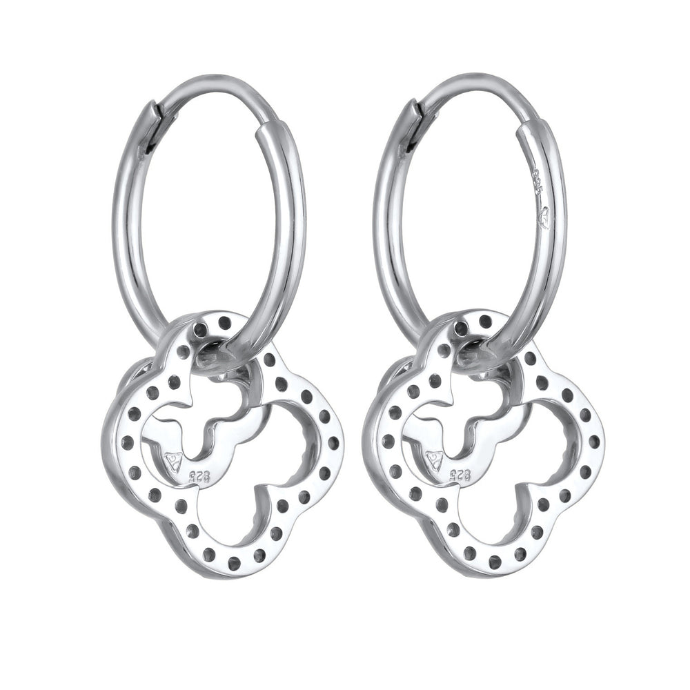 Hoop earrings cloverleaf | zirconia (white)