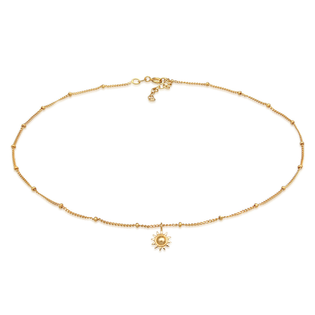 Gold - Elli | Choker Sonnen-Anhänger | 925 Sterling Silber vergoldet