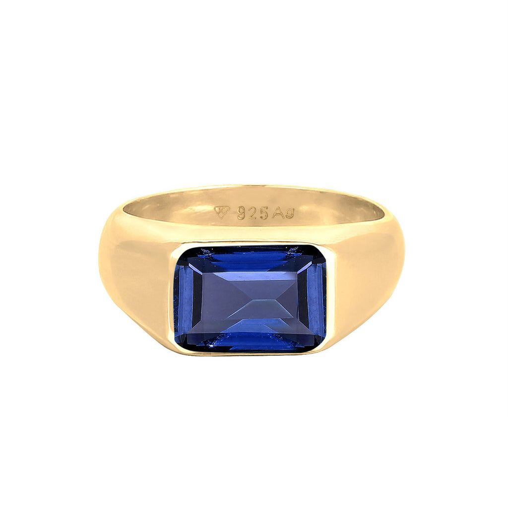 Gold - Elli PREMIUM | Siegelring | Saphir (Blau) | 925 Sterling Silber
