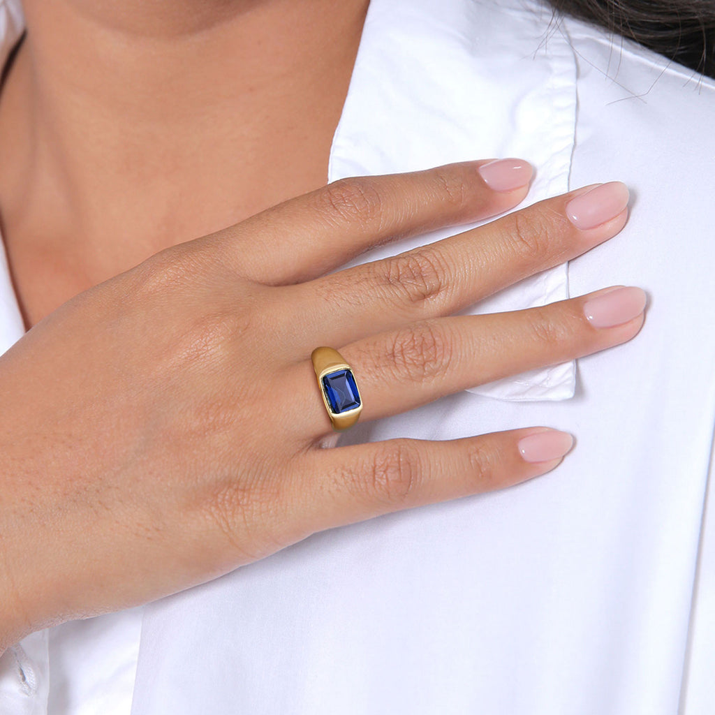 Gold - Elli PREMIUM | Siegelring | Saphir (Blau) | 925 Sterling Silber