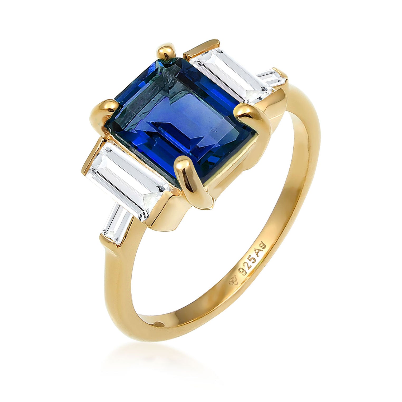 Blau - Elli PREMIUM | Ring | Saphir (Blau) & Topas (Weiß) | 925 Sterling Silber vergoldet