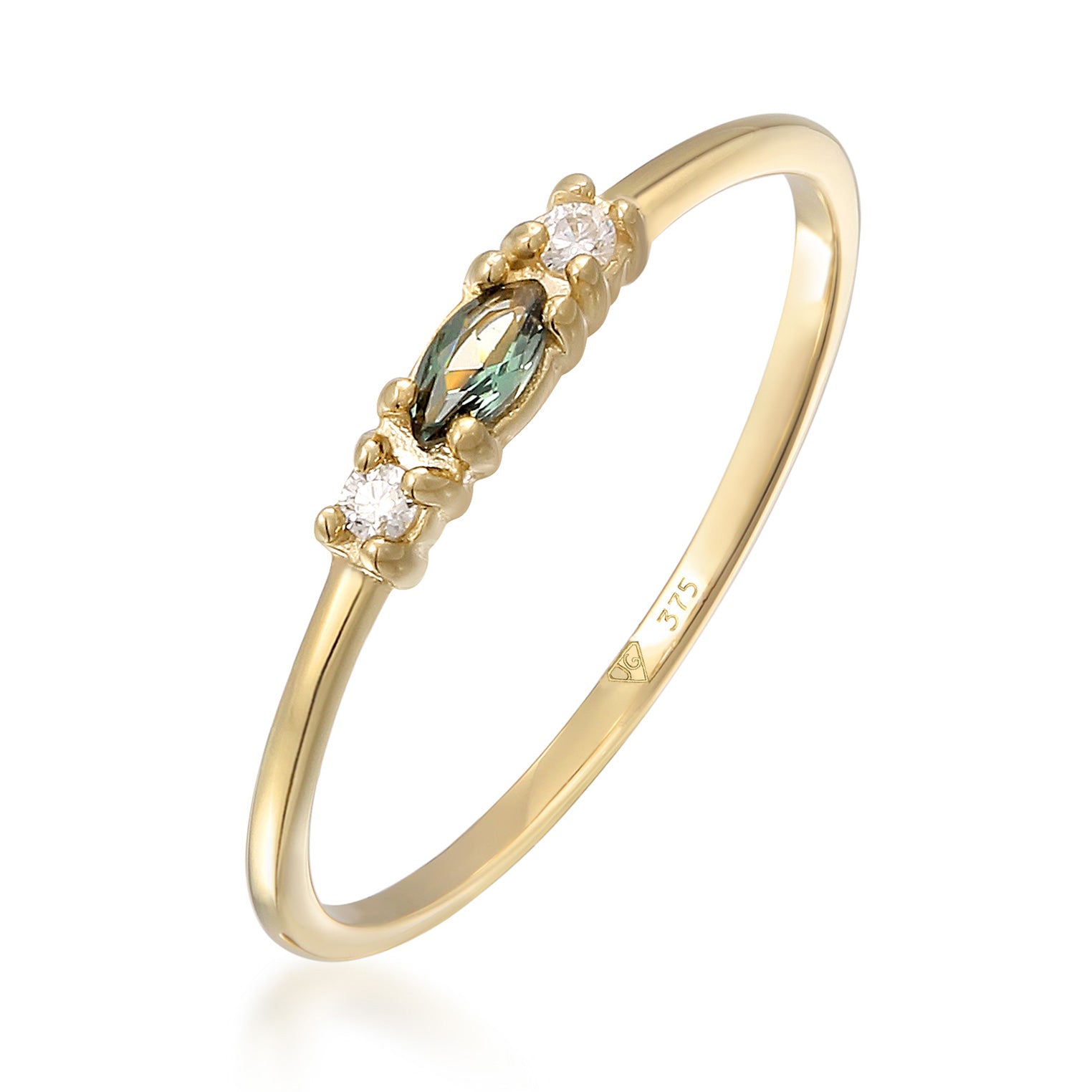 Grün - Elli PREMIUM | Ring Oval | Tourmalin (Grün) & Zirkonia (Weiß) | 375 Gelbgold