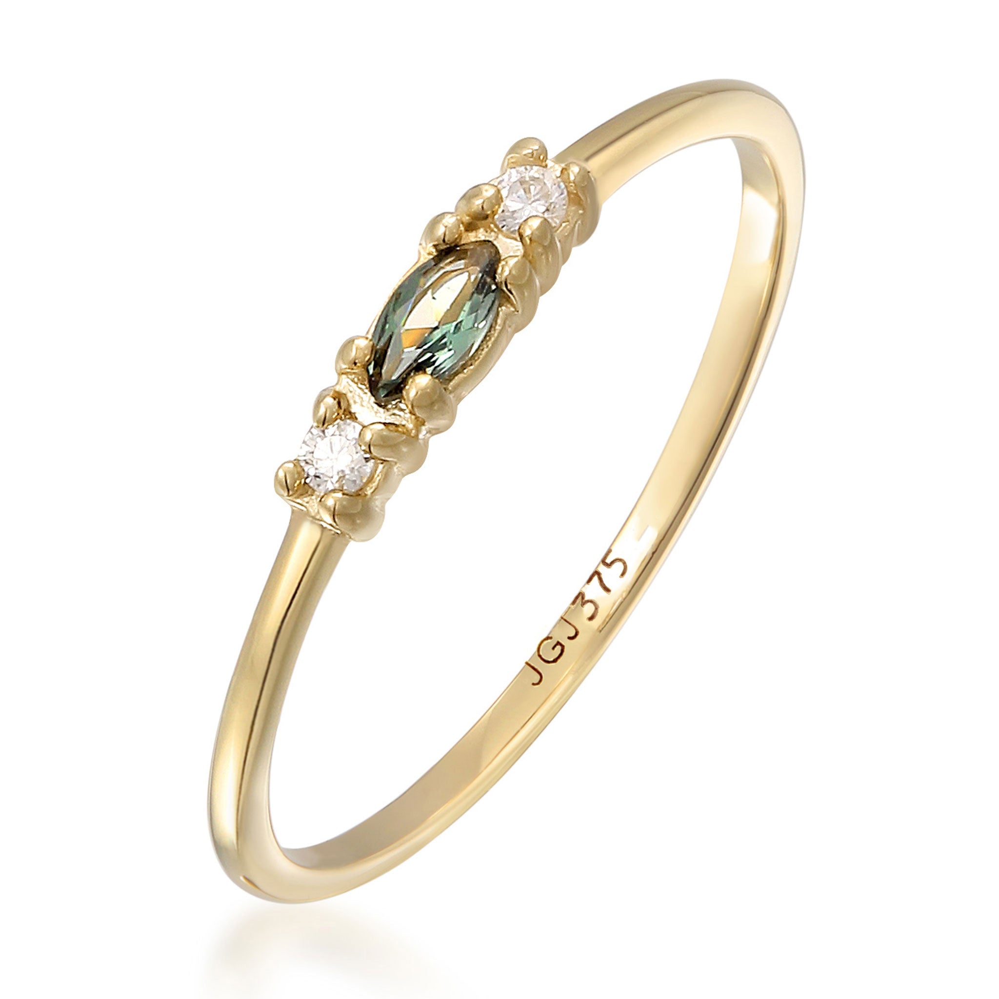 Grün - Elli PREMIUM | Ring Oval | Tourmalin (Grün) & Zirkonia (Weiß) | 375 Gelbgold