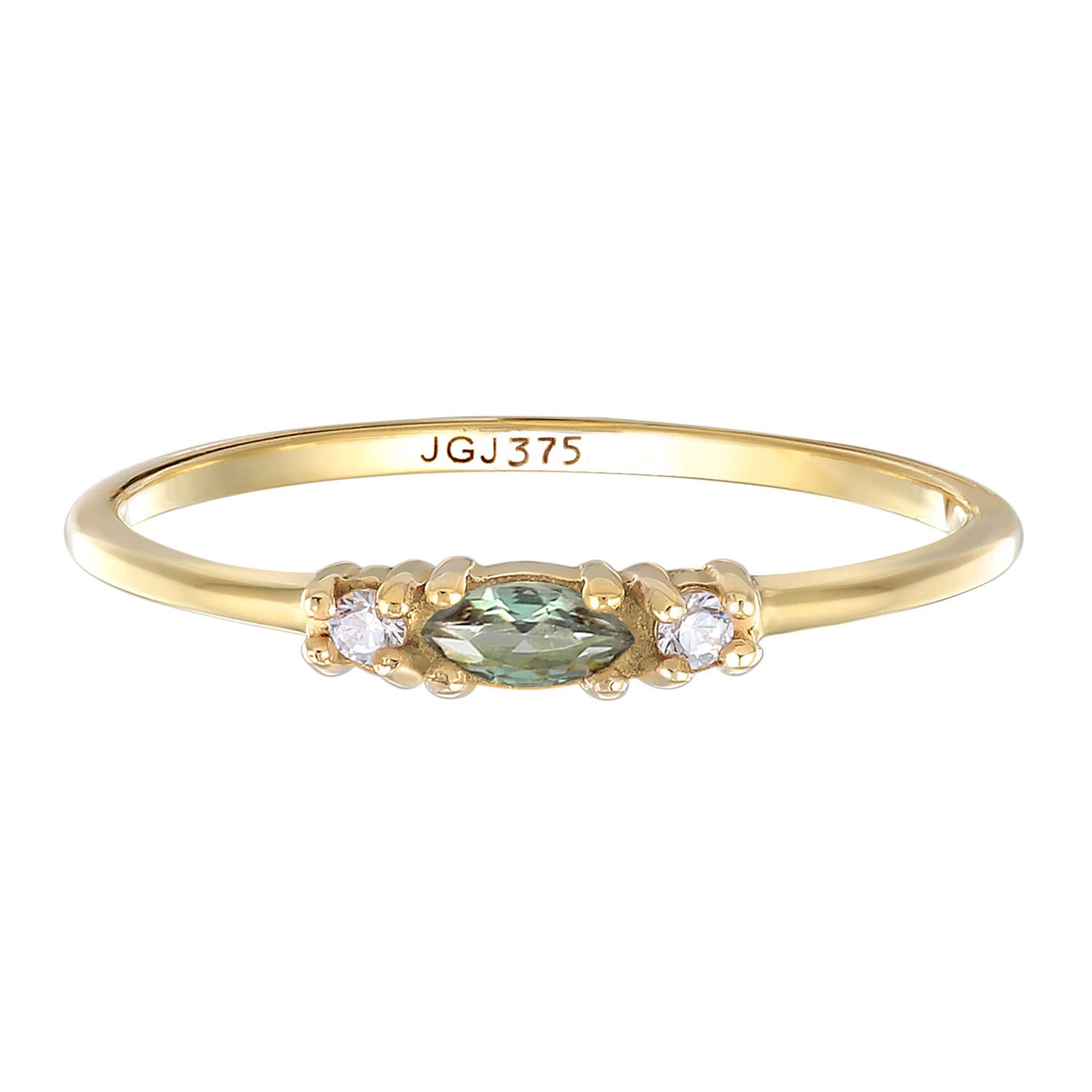 Grün - Elli PREMIUM | Ring Oval | Tourmalin (Grün) & Zirkonia (Weiß) | 375 Gelbgold