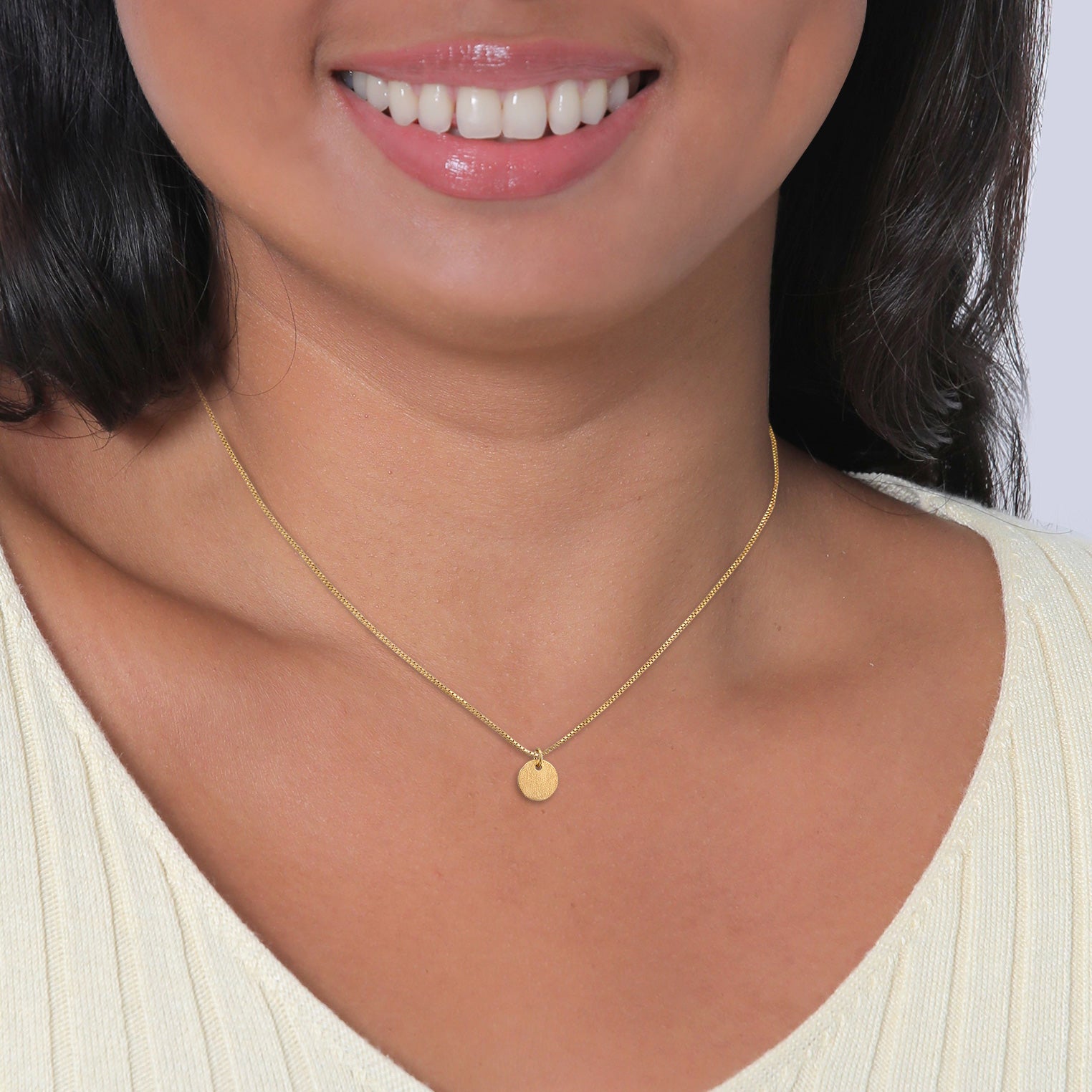 Gold - Elli | Halskette Plättchen Anhänger Matt | 925 Sterling Silber vergoldet