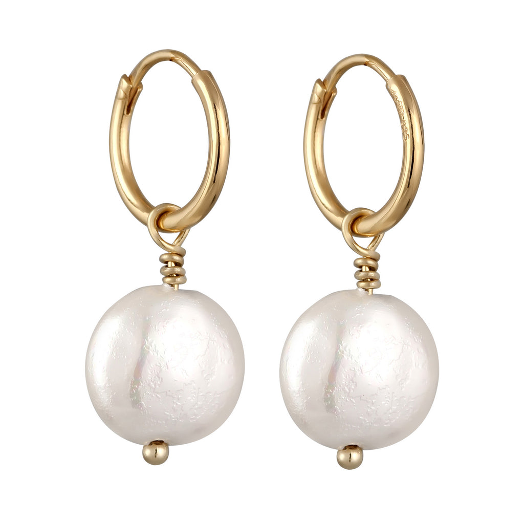 Gold - Elli | Creolen Anhänger | Muschelkernperle (Weiß) | 925 Sterling Silber vergoldet
