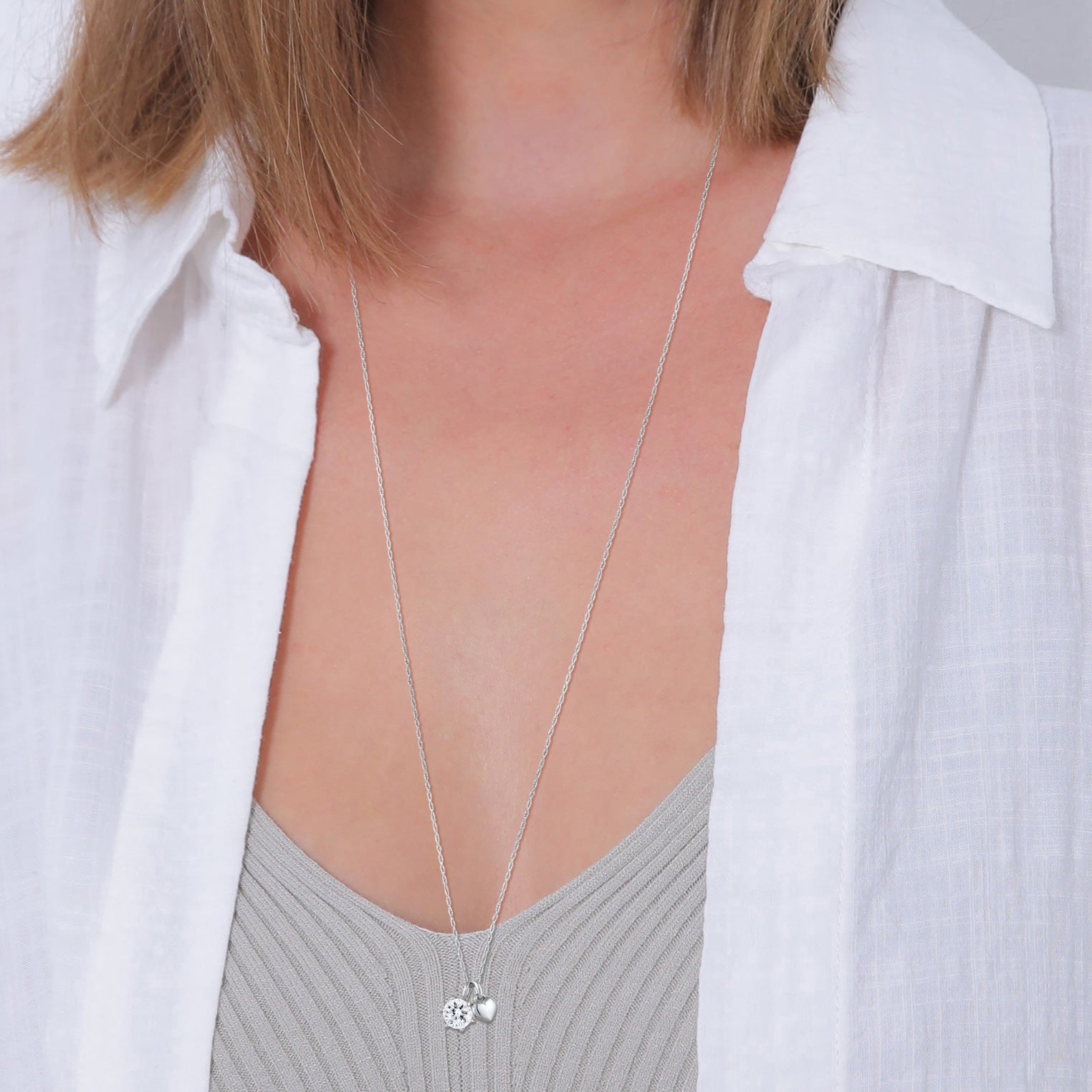Silber - Elli | Halskette Herz | Mit Kristallen von Swarovski® (Weiß) | 925 Sterling Silber