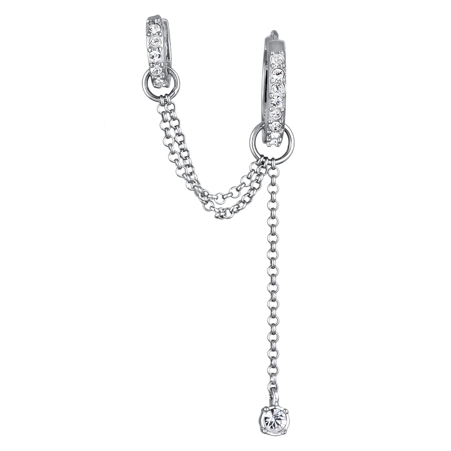 Silber - Elli | Creole Ear Chain | Mit Kristallen von Swarovski® (Weiß) | 925 Sterling Silber