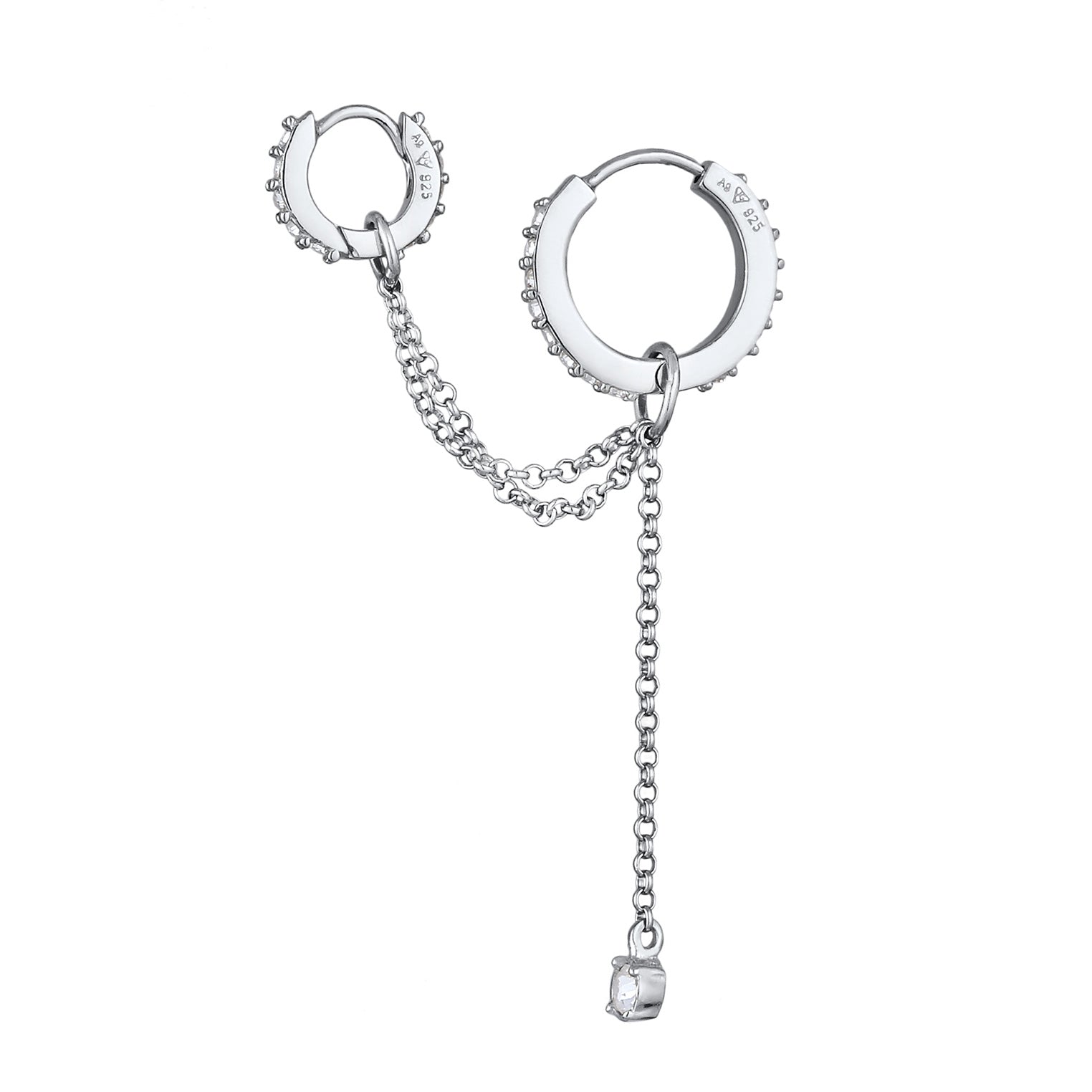 Silber - Elli | Creole Ear Chain | Glas Kristalle (Weiß) | 925 Sterling Silber