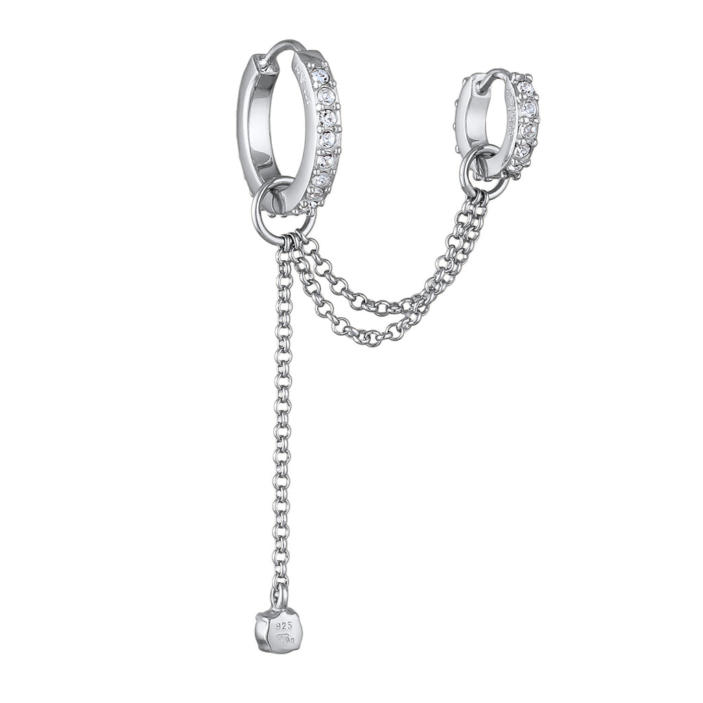 Silber - Elli | Creole Ear Chain | Mit Kristallen von Swarovski® (Weiß) | 925 Sterling Silber