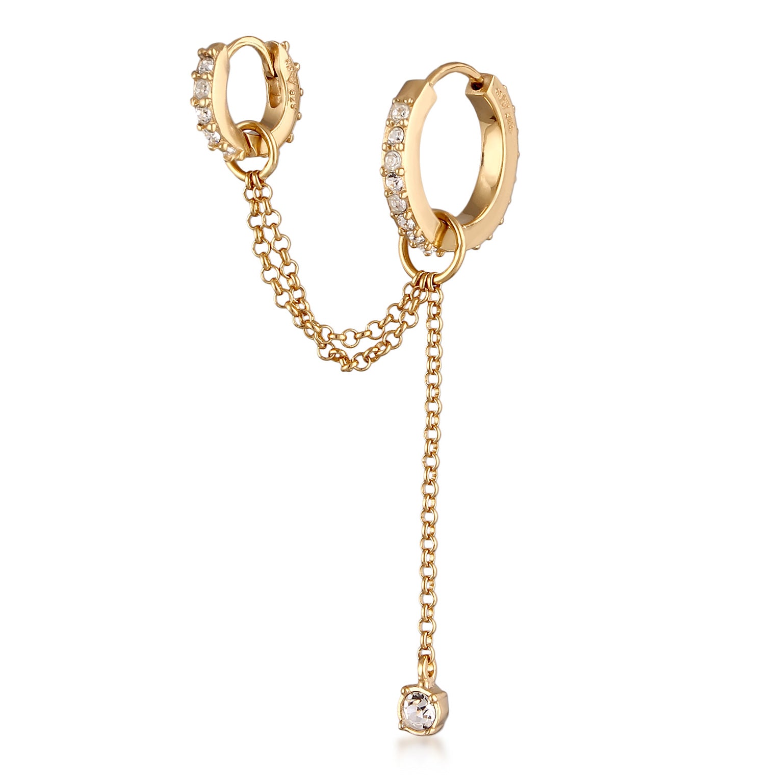 Gold - Elli | Creole Ear Chain | Mit Kristallen von Swarovski® (Weiß) | 925 Sterling Silber vergoldet
