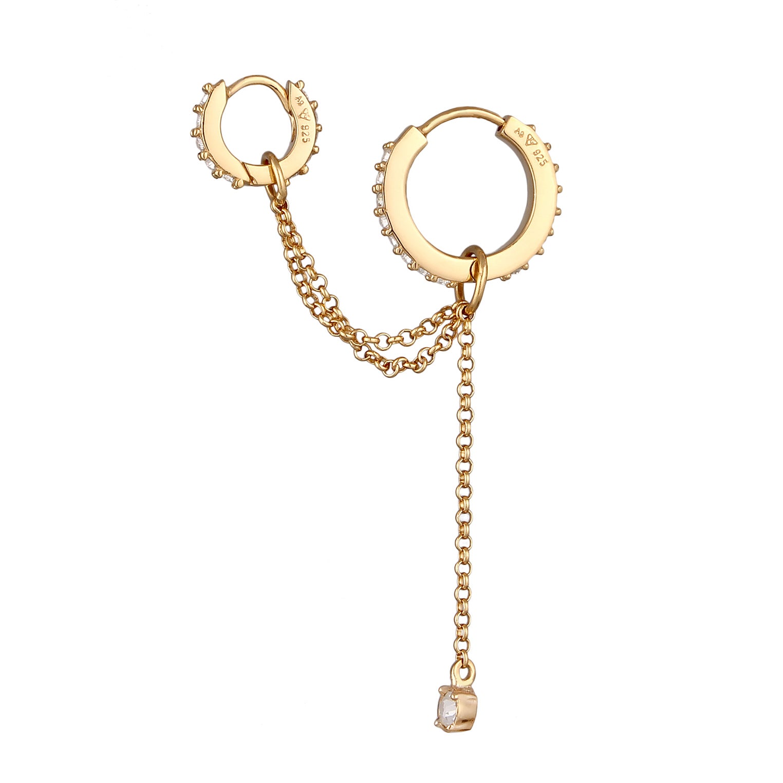 Gold - Elli | Creole Ear Chain | Mit Kristallen von Swarovski® (Weiß) | 925 Sterling Silber vergoldet