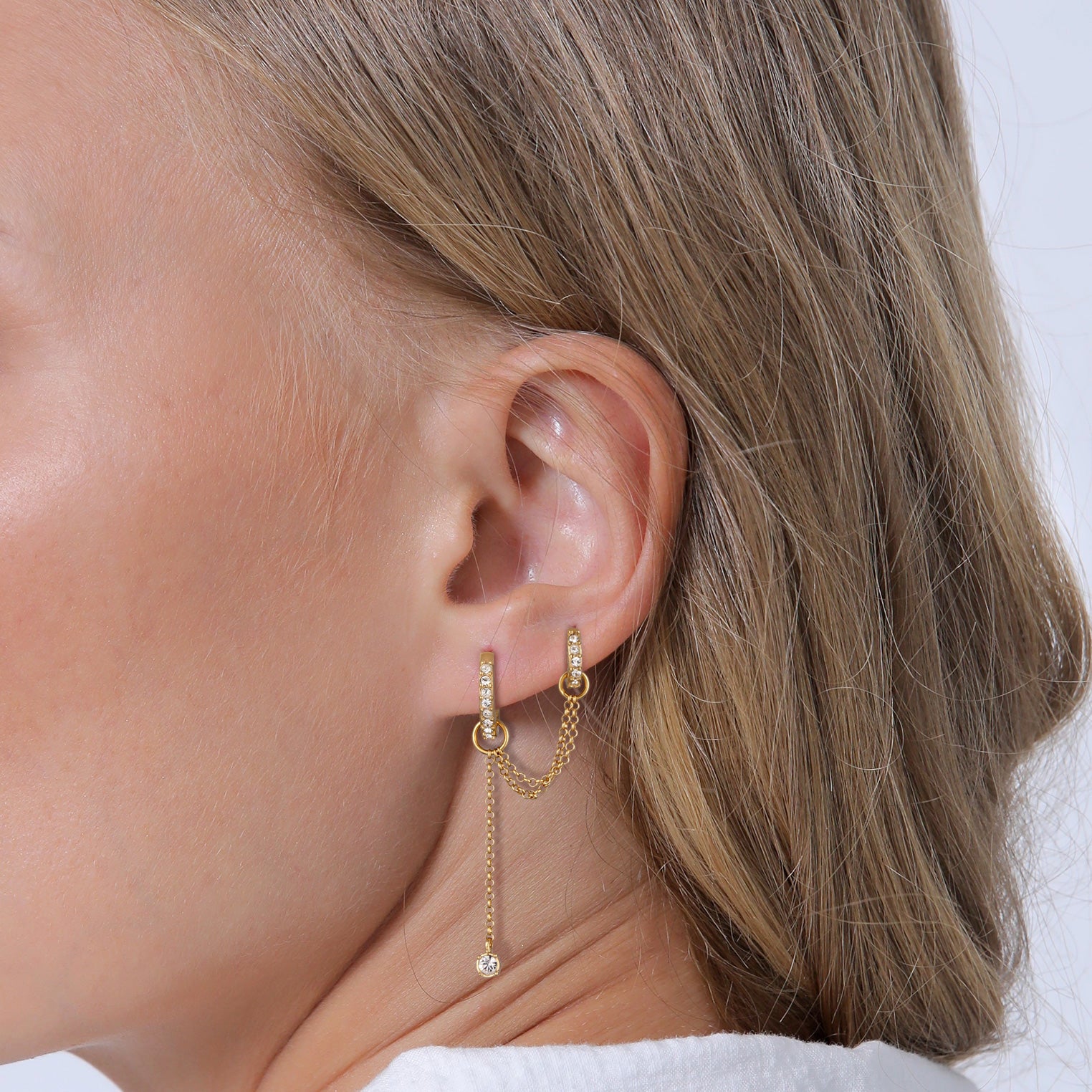 Gold - Elli | Creole Ear Chain | Mit Kristallen von Swarovski® (Weiß) | 925 Sterling Silber vergoldet