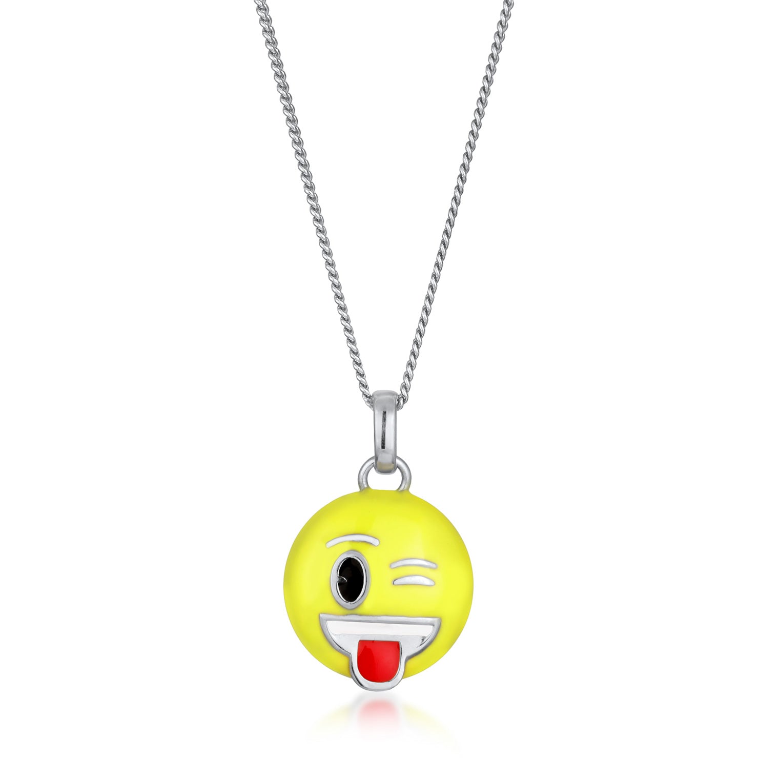 Silber - Elli | Halskette Smiling Face Emoji | Emaille (Gelb) | 925 Sterling Silber