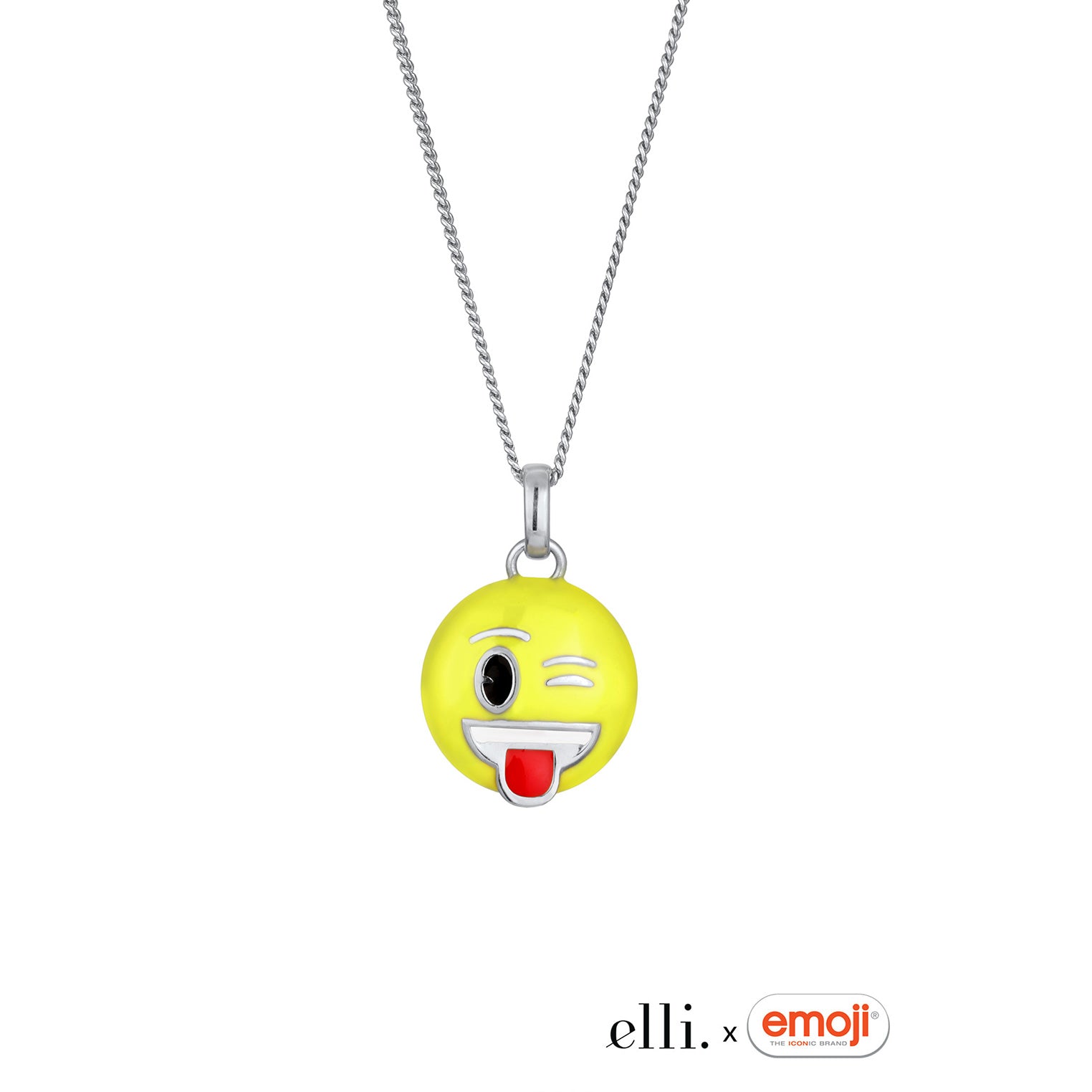 Silber - Elli | Halskette Smiling Face Anhänger | Emaille (Gelb) | 925 Sterling Silber