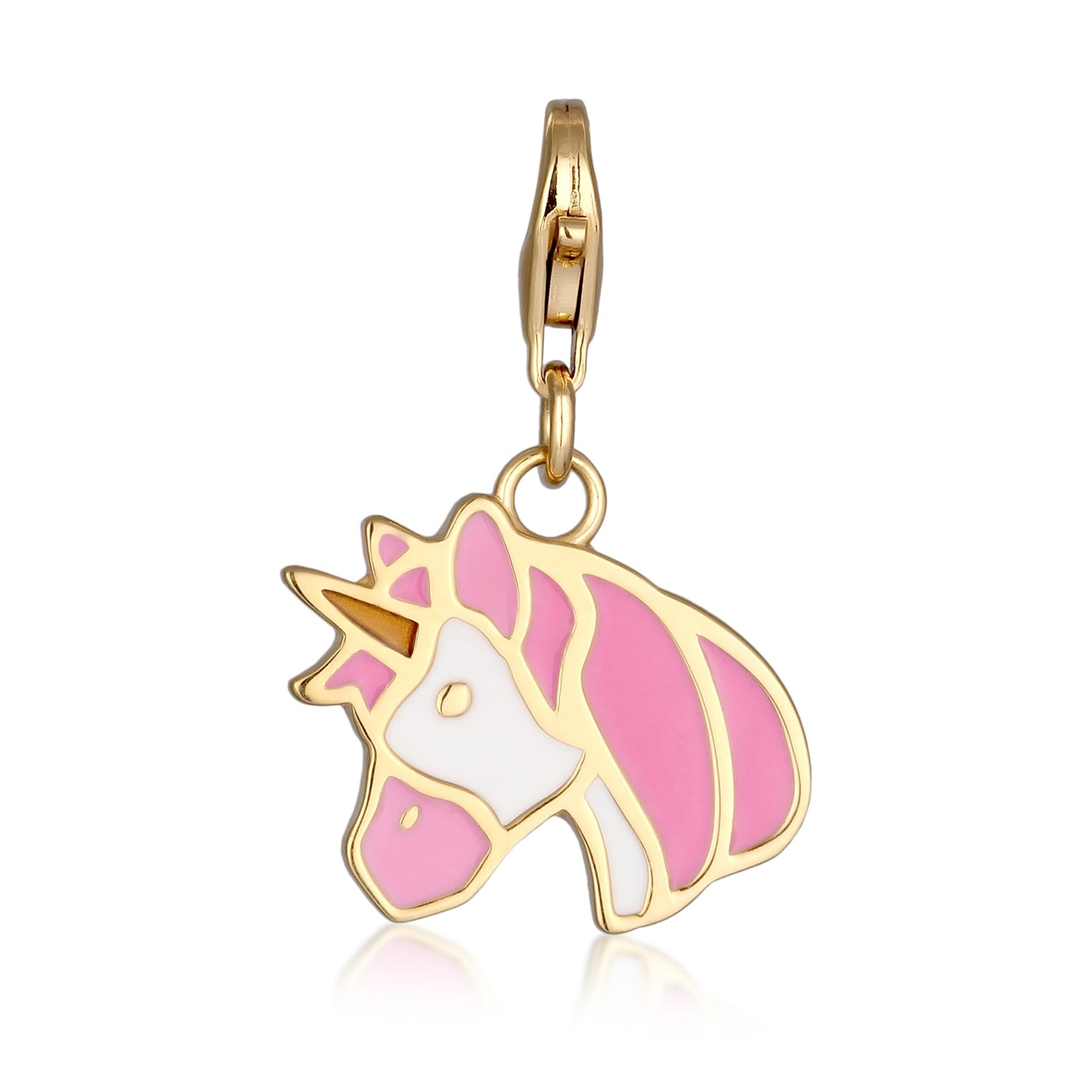 Gold - Elli | Charm Einhorn Emoji | Emaille (Bunt) | 925 Sterling Silber vergoldet