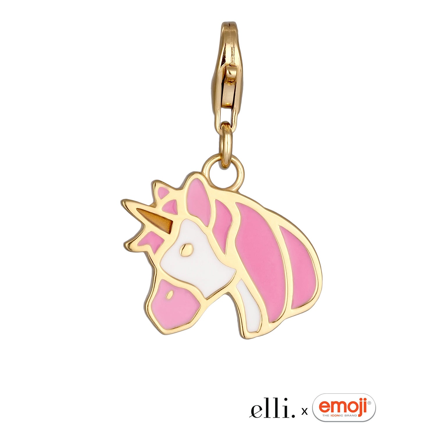 Gold - Elli | Charm Einhorn Emoji | Emaille (Bunt) | 925 Sterling Silber vergoldet