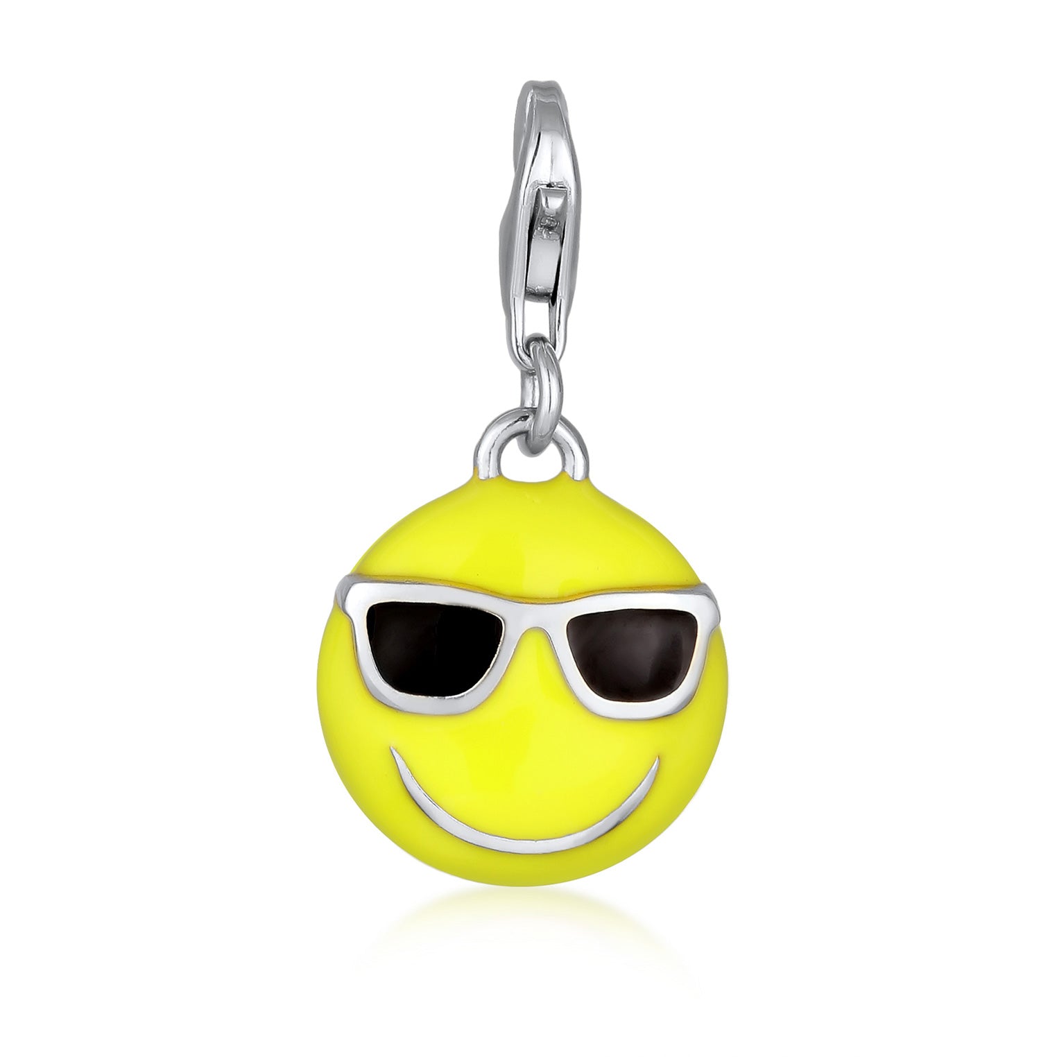 Silber - Elli | Charm Emoji Smiling Face Cool | Emaille (Gelb) | 925 Sterling Silber