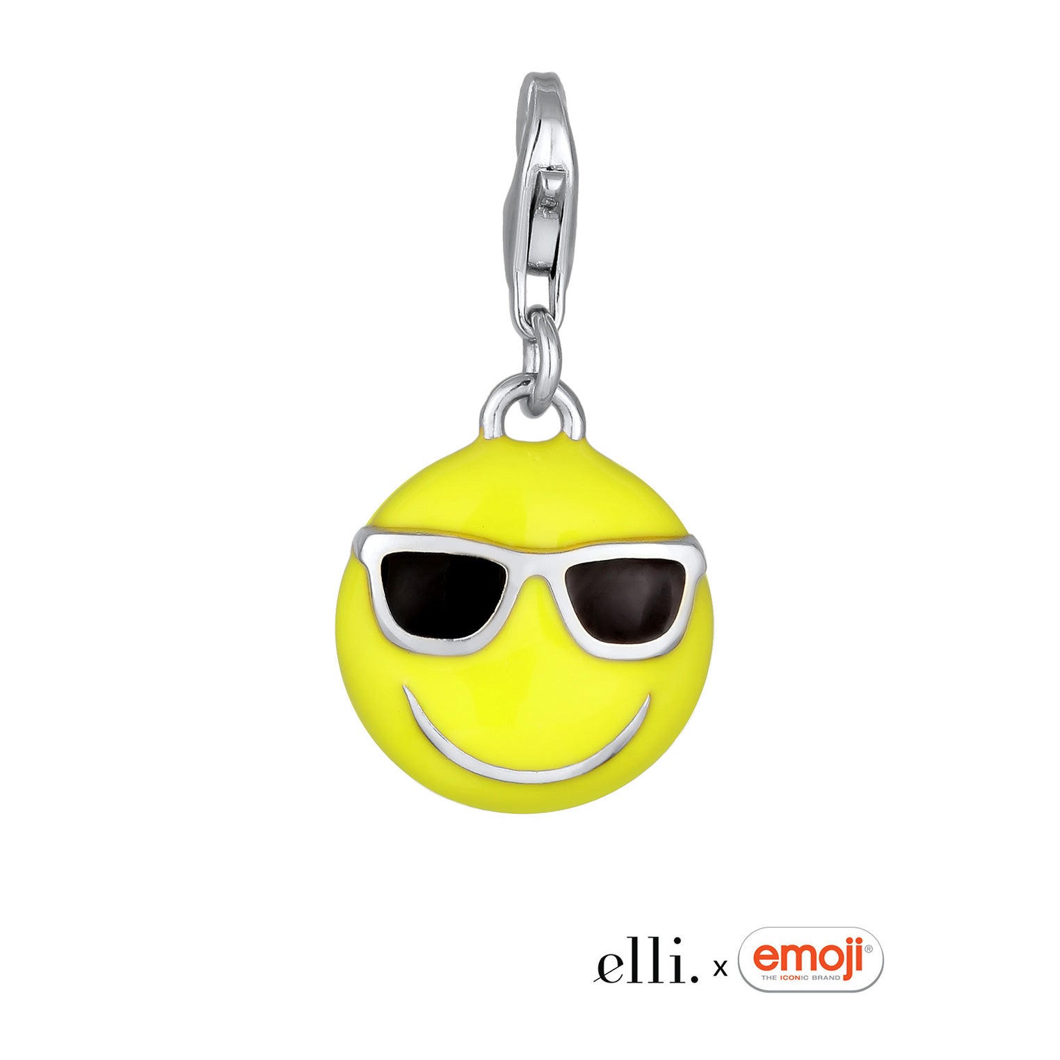 Silber - Elli | Charm Emoji Smiling Face Cool | Emaille (Gelb) | 925 Sterling Silber