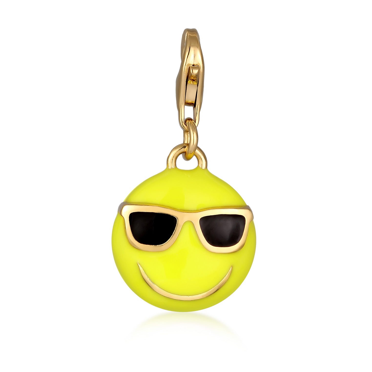 Gold - Elli | Charm Emoji Smiling Face Cool | Emaille (Gelb) | 925 Sterling Silber vergoldet