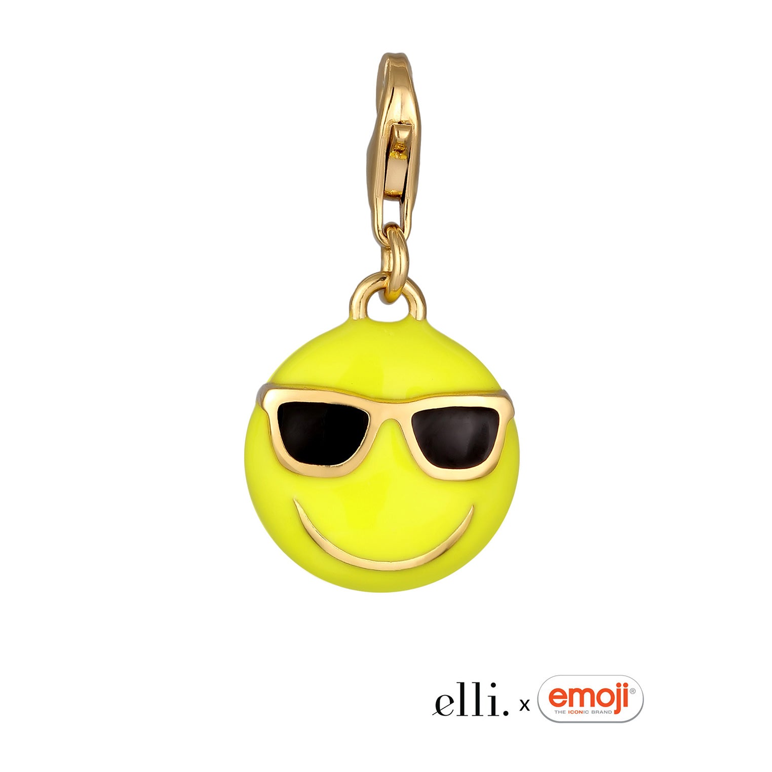 Gold - Elli | Charm Emoji Smiling Face Cool | Emaille (Gelb) | 925 Sterling Silber vergoldet