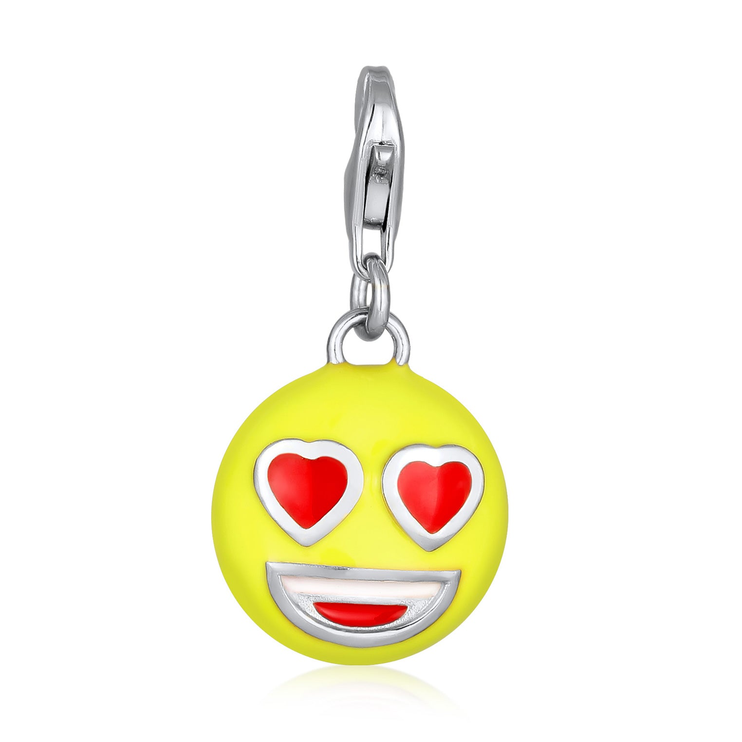 Silber - Elli | Charm Emoji Smiling Face Herzen | Emaille (Gelb) | 925 Sterling Silber