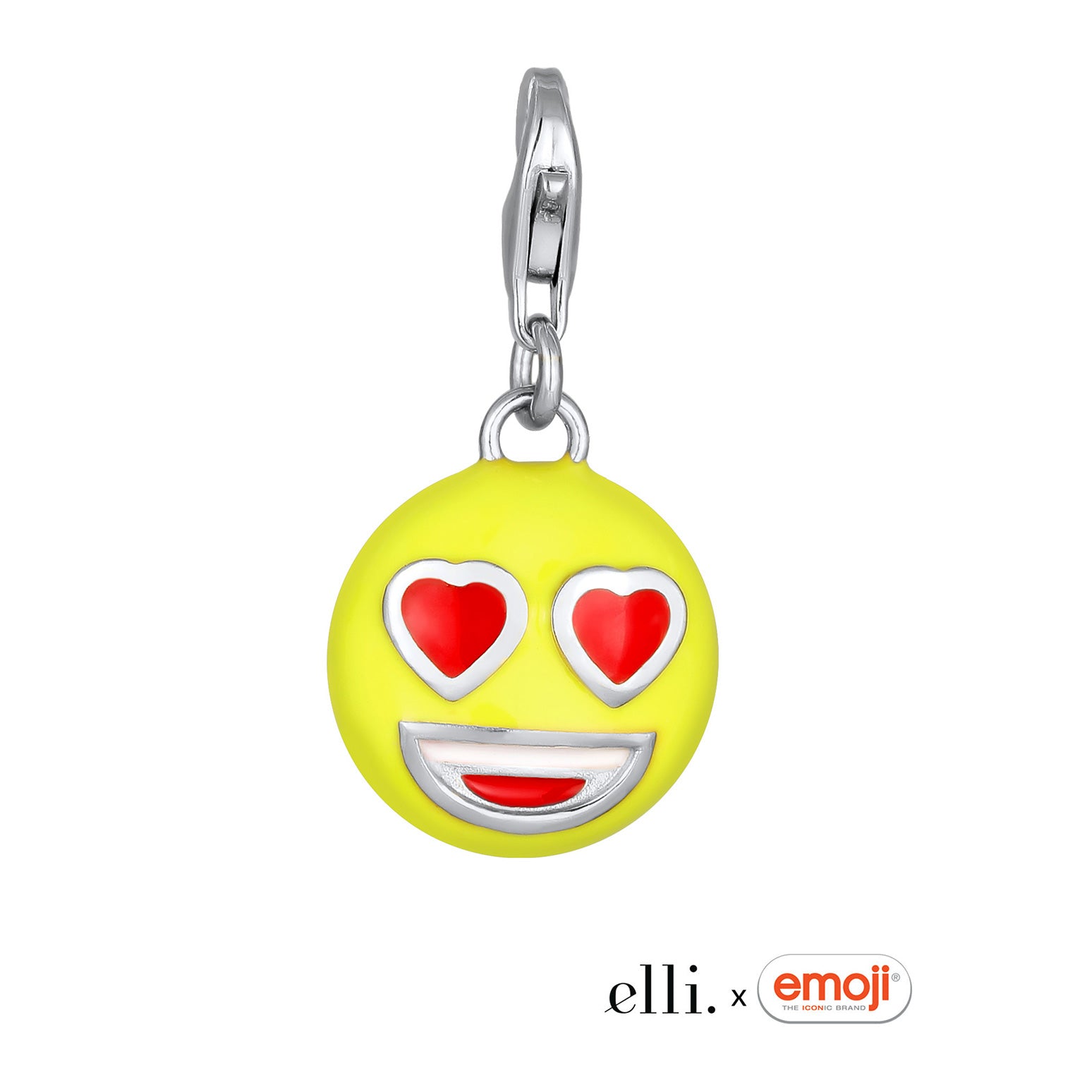 Silber - Elli | Charm Emoji Smiling Face Herzen | Emaille (Gelb) | 925 Sterling Silber