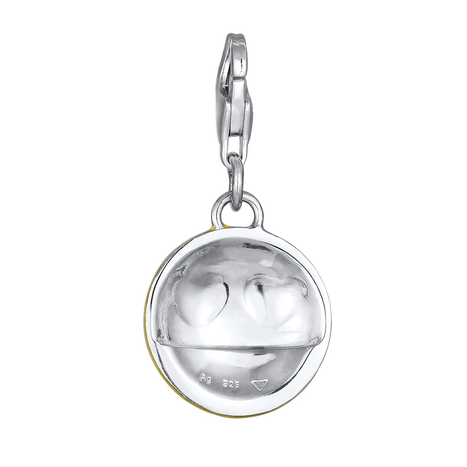 Silber - Elli | Charm Smiling Face Herzen | Emaille (Gelb) | 925 Sterling Silber