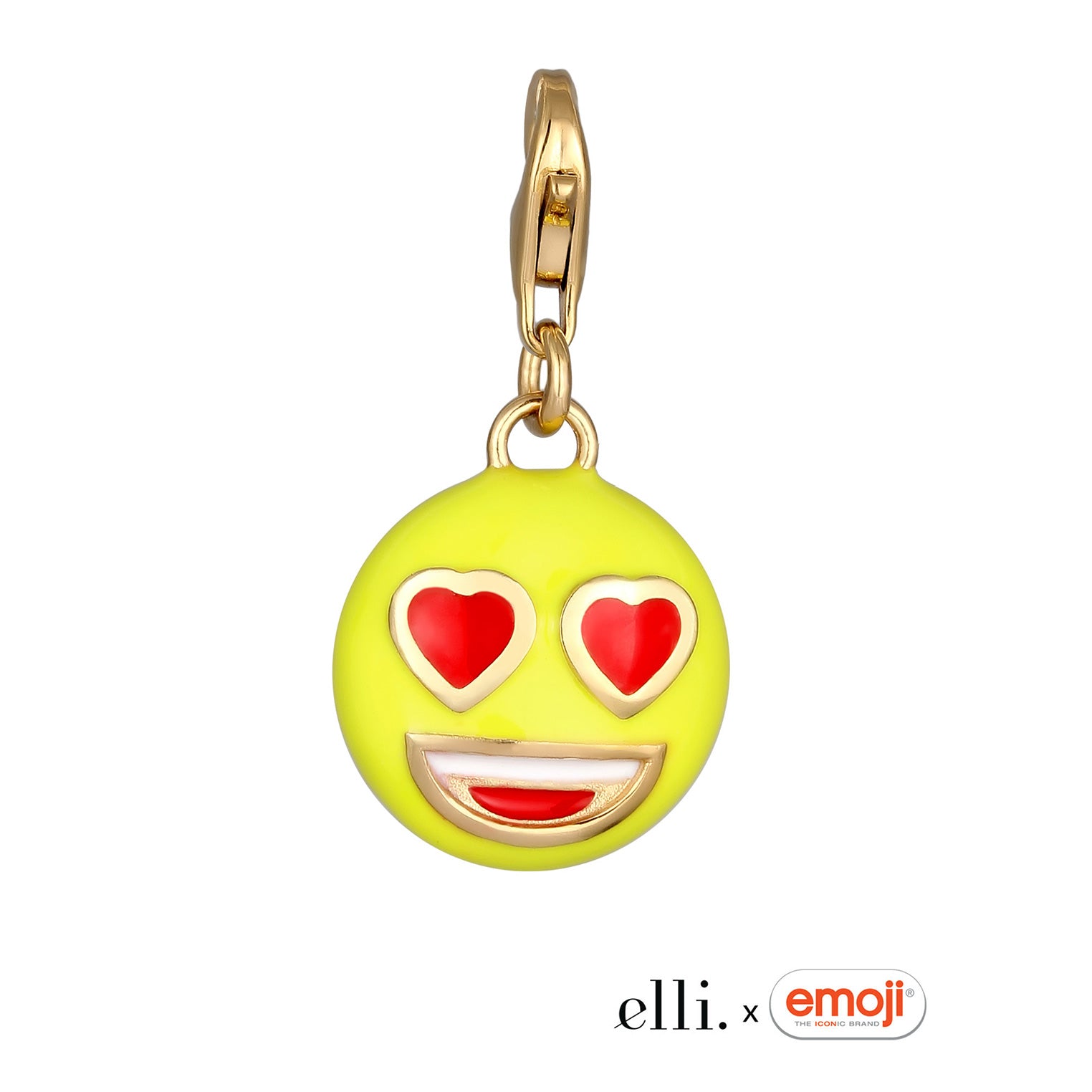 Gold - Elli | Charm Emoji Smiling Face Herzen | Emaille (Gelb) | 925 Sterling Silber vergoldet