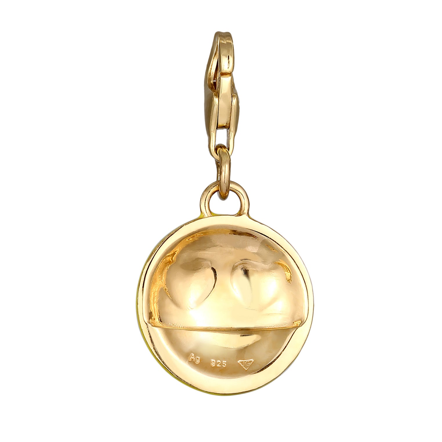 Gold - Elli | Charm Emoji Smiling Face Herzen | Emaille (Gelb) | 925 Sterling Silber vergoldet