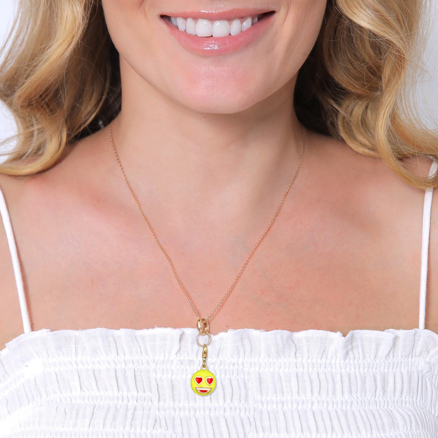 Gold - Elli | Charm Emoji Smiling Face Herzen | Emaille (Gelb) | 925 Sterling Silber vergoldet