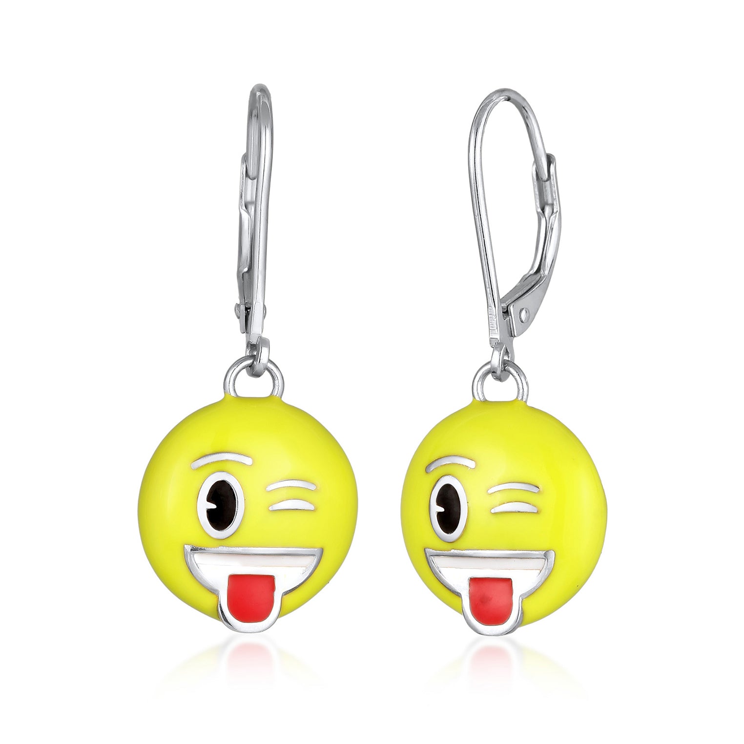 Silber - Elli | Ohrhänger Emoji Smiling Face | Emaille (Gelb) | 925 Sterling Silber