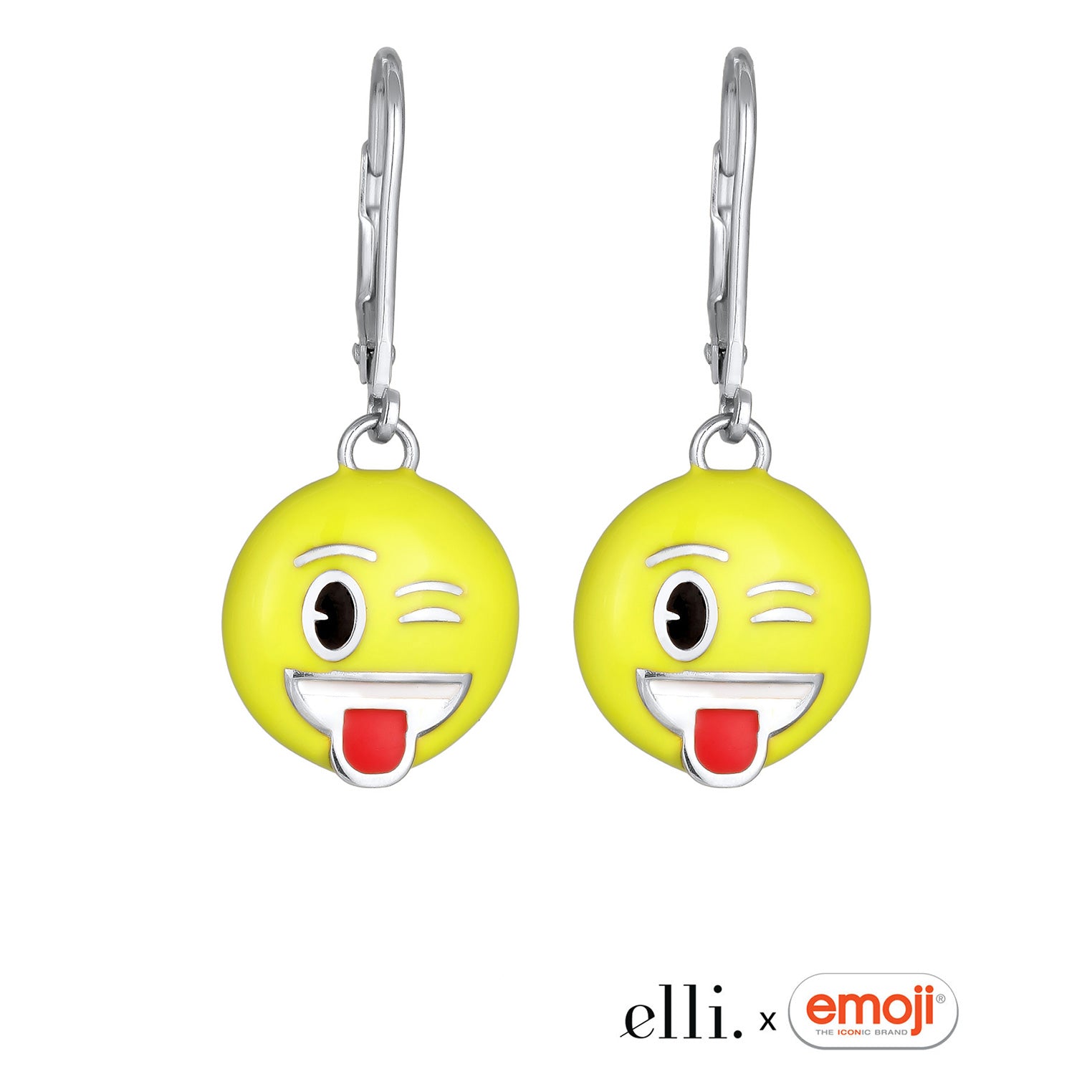 Silber - Elli | Ohrhänger Emoji Smiling Face | Emaille (Gelb) | 925 Sterling Silber