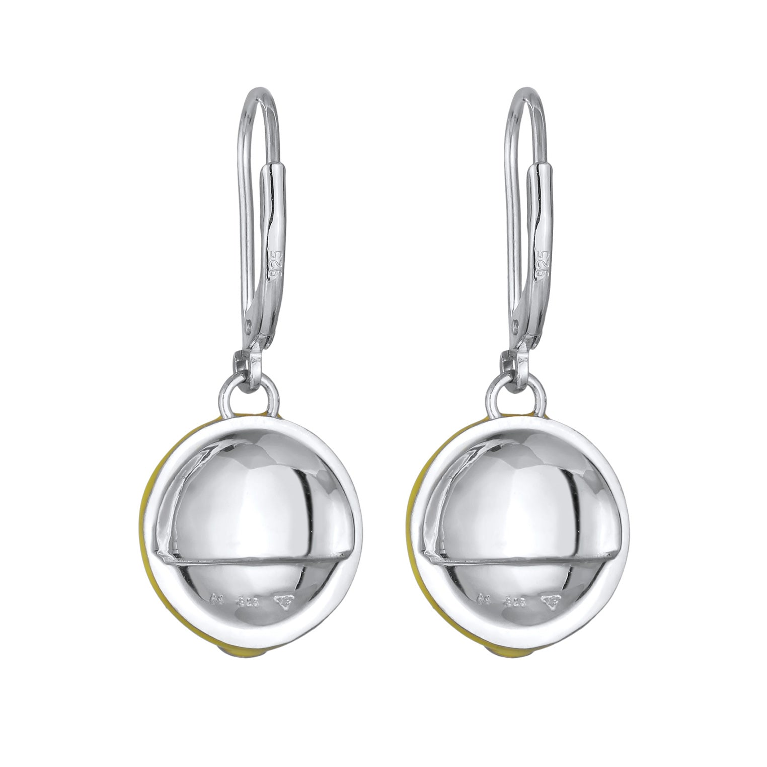 Silber - Elli | Ohrhänger Emoji Smiling Face | Emaille (Gelb) | 925 Sterling Silber