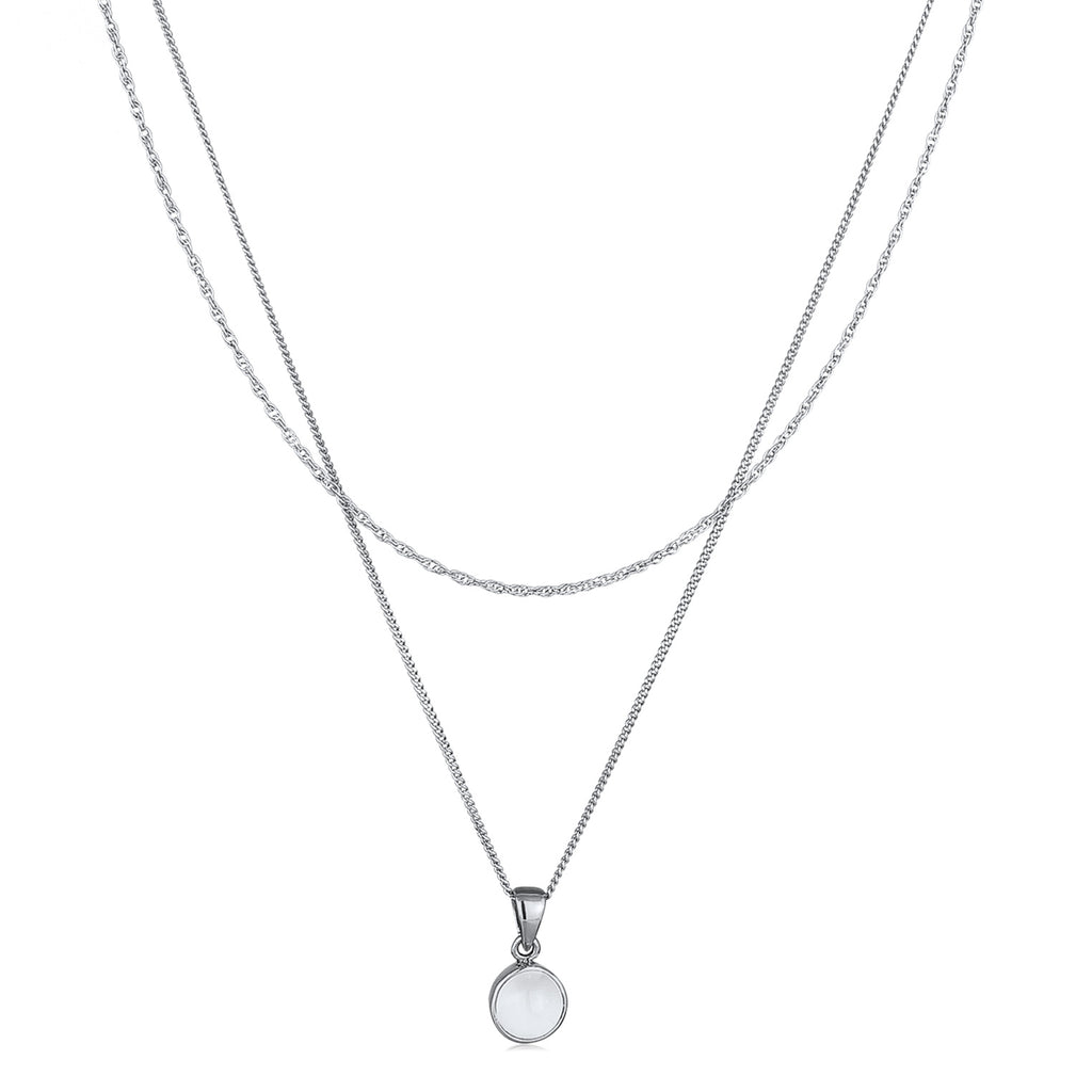 Silber - Elli | Layer-Halskette | Mondstein (Weiß) | 925 Sterling Silber
