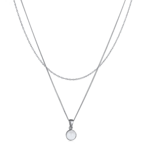 Silber - Elli | Layer-Halskette | Mondstein (Weiß) | 925 Sterling Silber