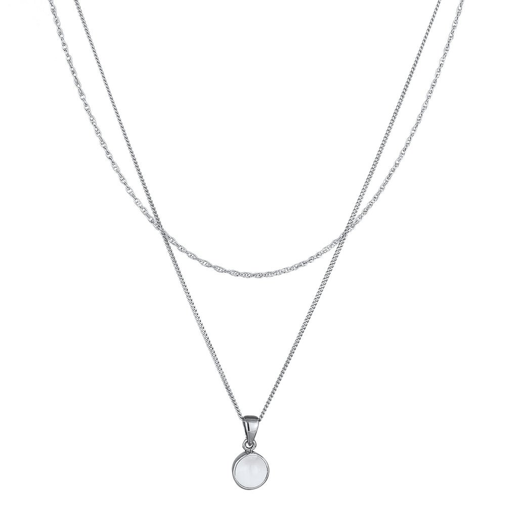 Silber - Elli | Layer-Halskette | Mondstein (Weiß) | 925 Sterling Silber