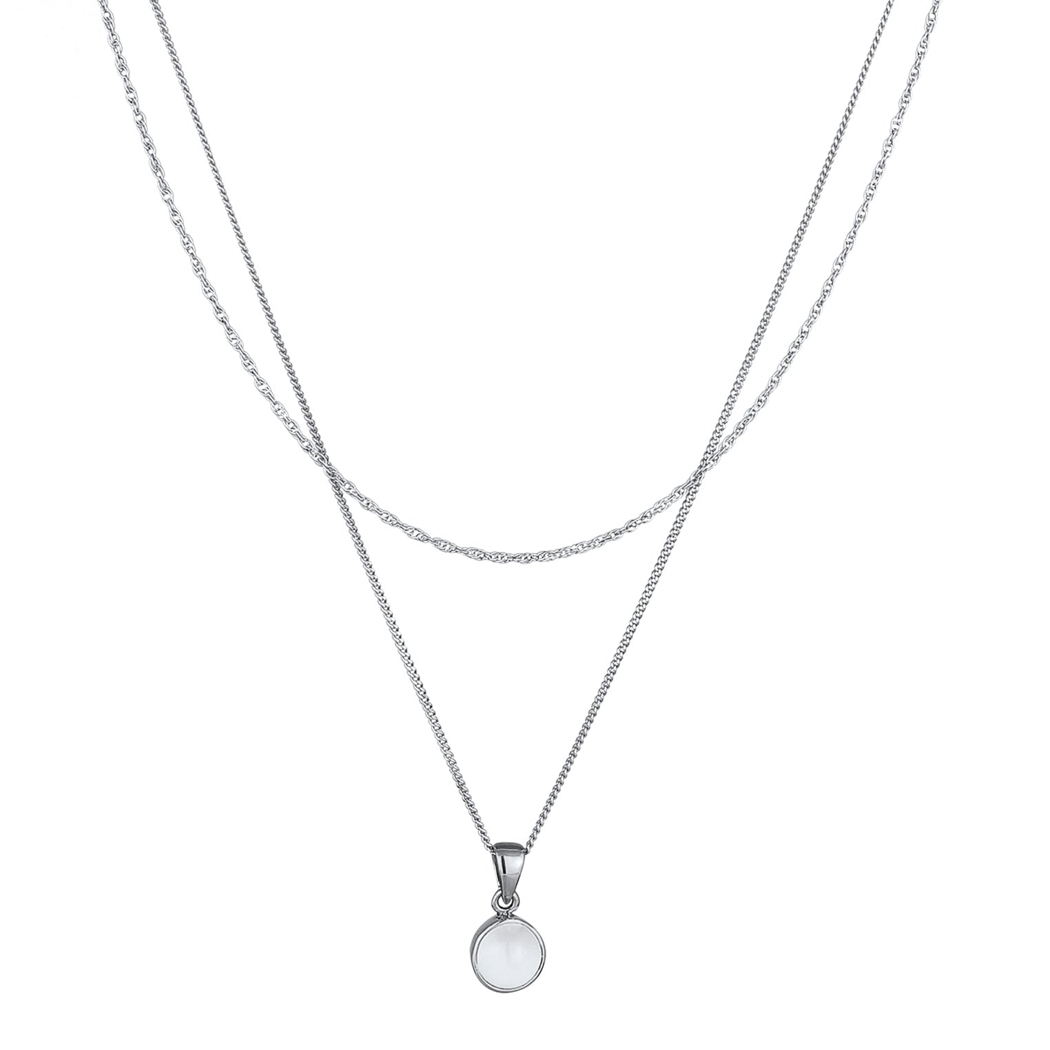 Silber - Elli | Layer-Halskette | Mondstein (Weiß) | 925 Sterling Silber