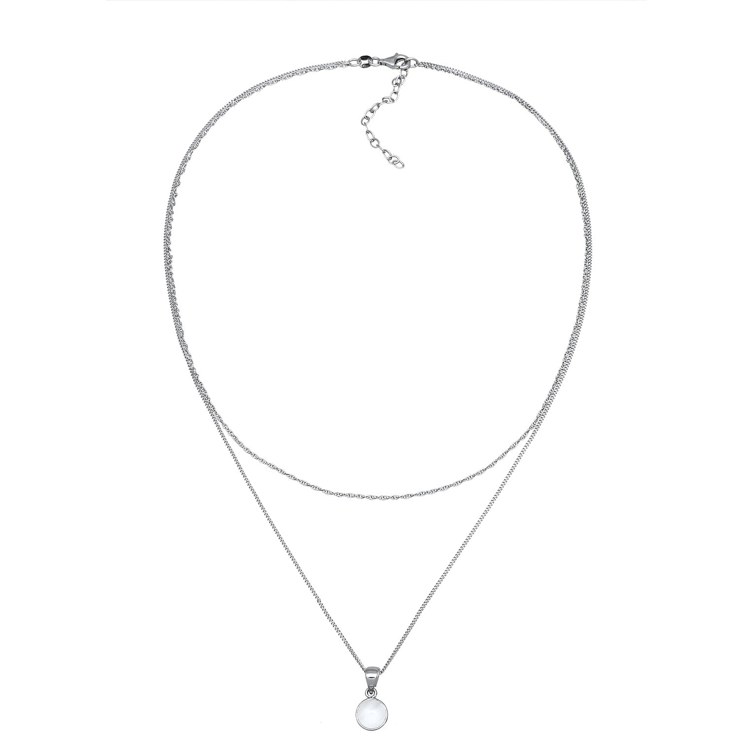 Silber - Elli | Layer-Halskette | Mondstein (Weiß) | 925 Sterling Silber