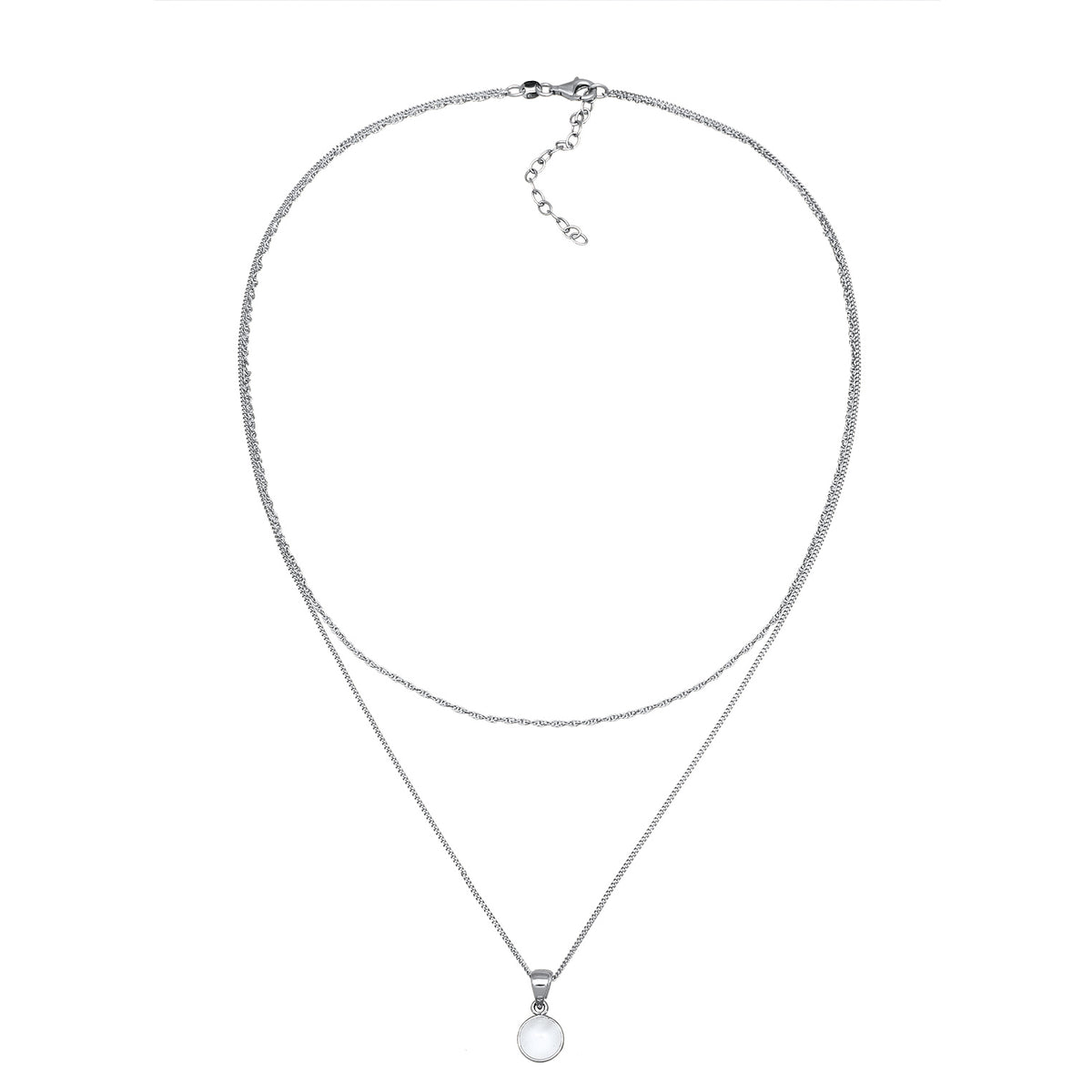 Silber - Elli | Layer-Halskette | Mondstein (Weiß) | 925 Sterling Silber