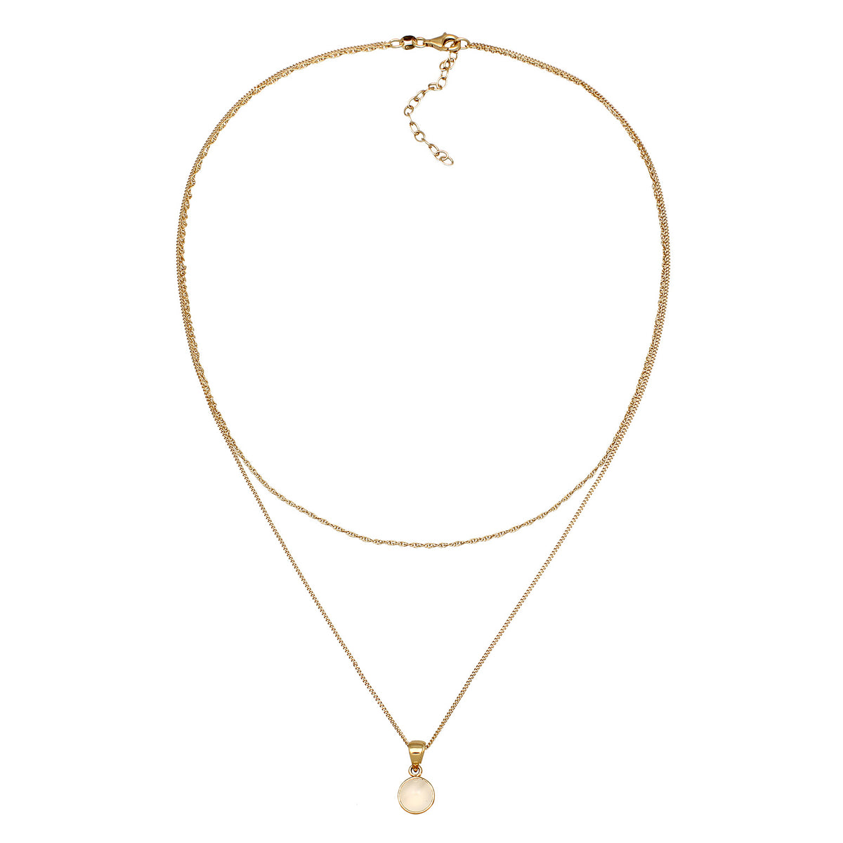 Gold - Elli | Layer-Halskette | Mondstein (Weiß) | 925 Sterling Silber vergoldet